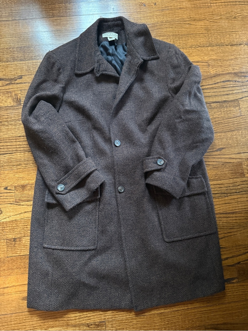 Jones New York Brown Herringbone Pea Coat